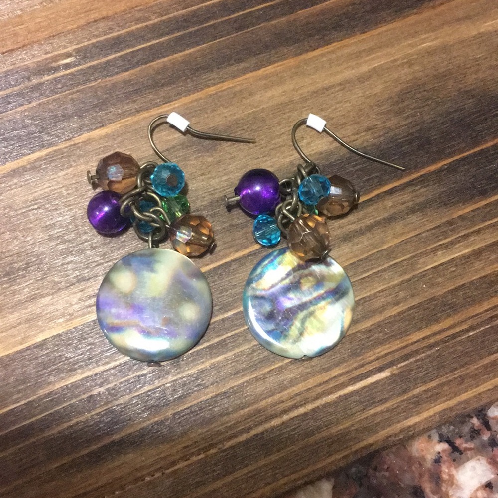 Peacock colored costume earrings